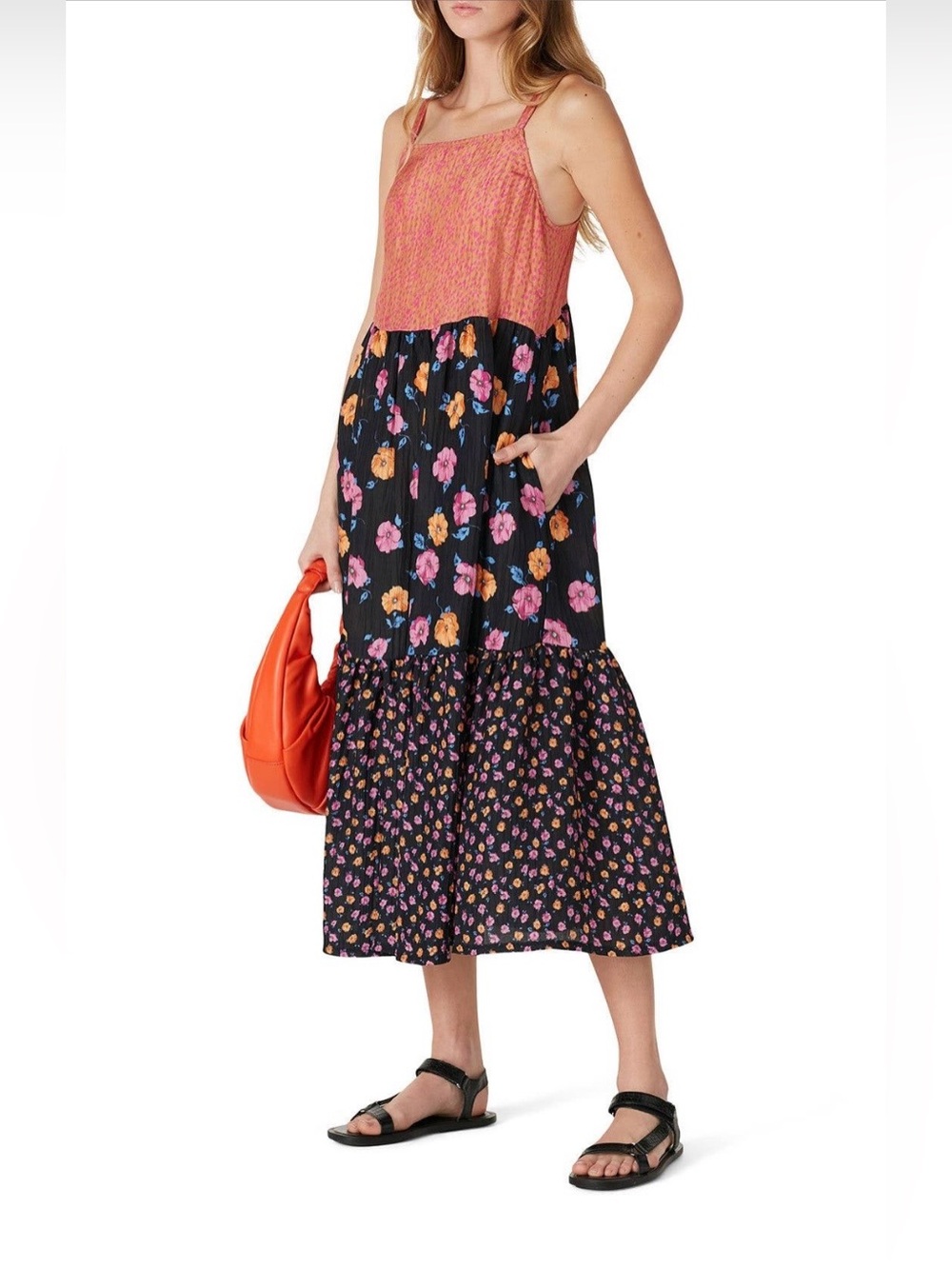 No. 6~Pink and Black Floral Tiered Eden Midi Dress~Size 1 (US 2-4)~$525~
